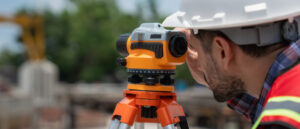 Civil or construction engineer using a survey camera for Construction Layout Surveys 